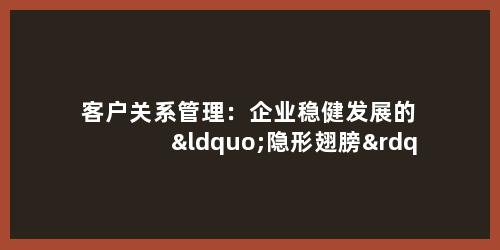 客户关系管理：企业稳健发展的 “隐形翅膀”